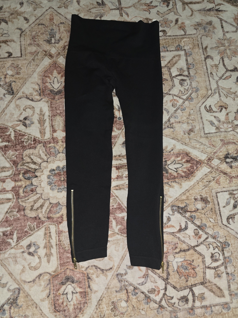 SPANX Black High-Waist Leggings with Gold Ankle Zippers